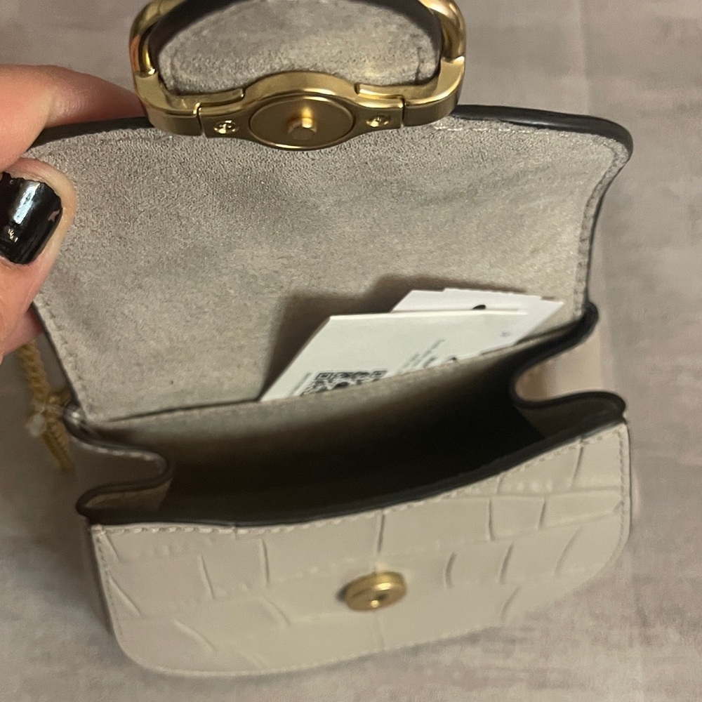 Coach Croc-Embossed Mini Saddle Bag in Light Gray with Gold Hardware - Picture 5 of 8